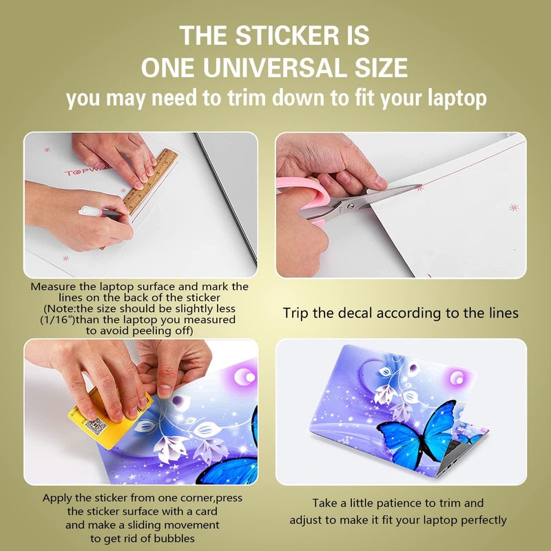 ICOLOR Laptop Skin Sticker Decal, 12" 13" 13.3" 14" 15" 15.4" 15.6 inch Laptop Skin Sticker Cover Art Decal Protector Notebook PC (Butterfly) - Image 4