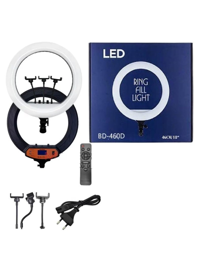 Generic - LED Ring Light with 3 Dimmable Color Modes for YouTube, Photo Shooting, Video, Live Streaming, Makeup, Vlogging, Compatible with iPhone/Android, 3 Holders + Remote Control (46cm Ring + Holder) - Image 1