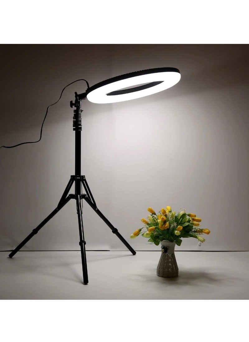 Generic - LED Ring Light with 3 Dimmable Color Modes for YouTube, Photo Shooting, Video, Live Streaming, Makeup, Vlogging, Compatible with iPhone/Android, 3 Holders + Remote Control (46cm Ring + Holder) - Image 1