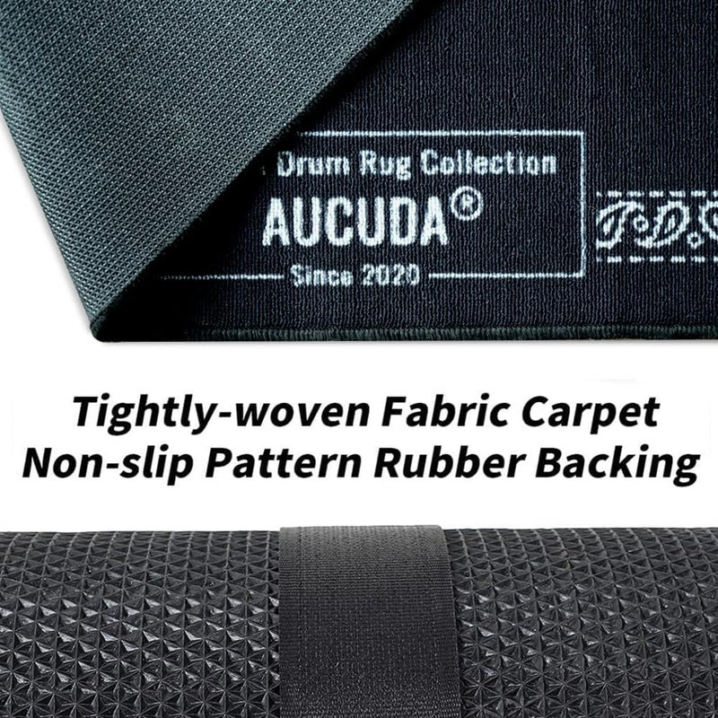 Aucuda Drum Rug Mat with Paisley Border 6x6.6ft Tightly Woven Fabric Drum Floor Mat with Non Slip Grip Bottom, Electric Drum Carpet Accessories for Drumming, Living Room, No Crease, Autumn, Fall. - Image 5