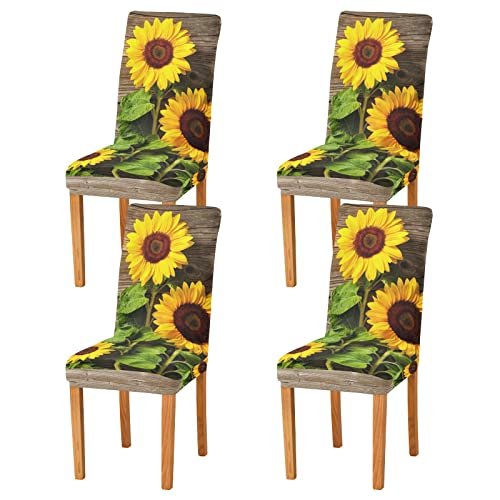 ALAZA ALAZA Dining Room Chair Covers Slipcovers Set of 4, Sunflower Spandex Fabric Fit Stretch Removable Short Kitchen Chair  - Image 2