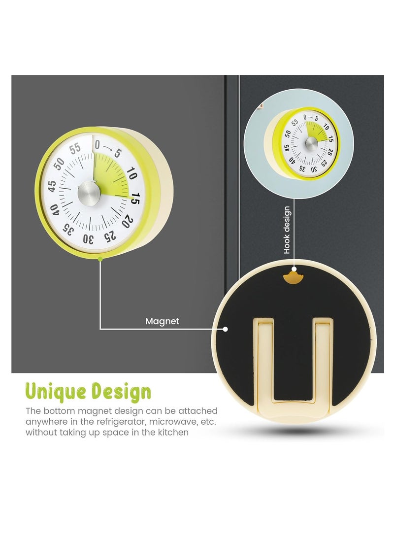 KASTWAVE - Mechanical Kitchen Timer, Visual Timer for Kids, Magnetic Visual Timer, High Volume Kitchen Timer, 60 Minutes Kitchen Timer, Stainless Steel Cooking Timer, Timer for Kids Desk, for Cook Study, Yellow - Image 1