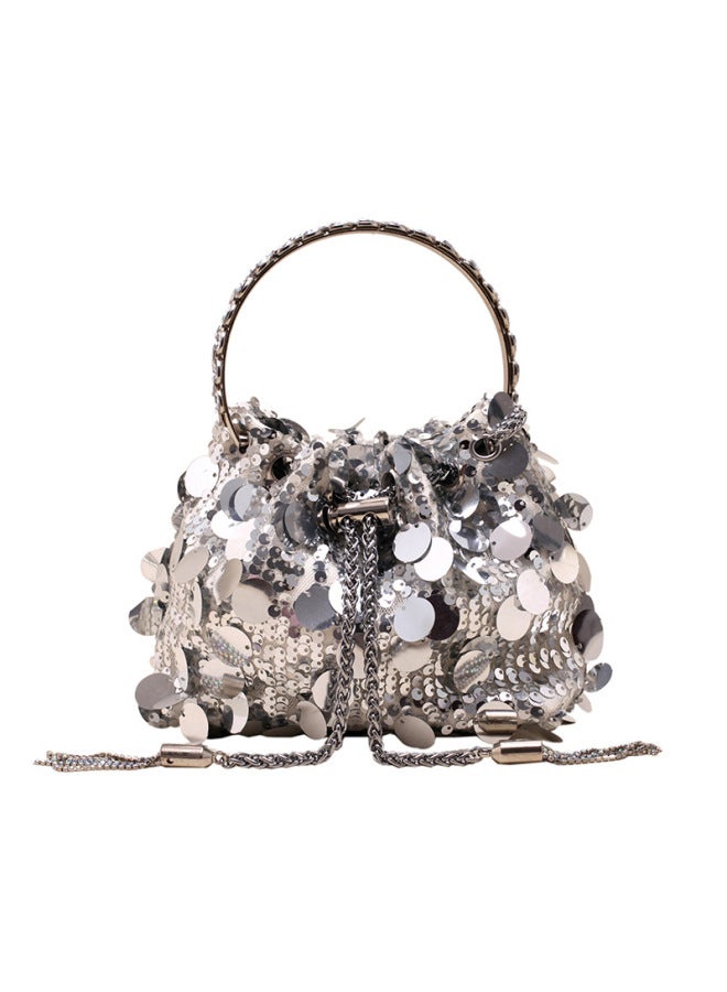 Elegant Evening Bag Made Soft Leather Pattern Suitable For Wedding Party Prom Special Occasions-Color:Silver-Dimensions:16cm*9cm*13cm - Image 1