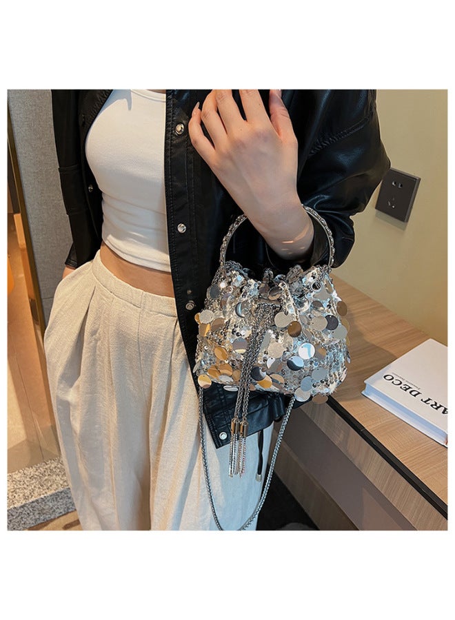 Elegant Evening Bag Made Soft Leather Pattern Suitable For Wedding Party Prom Special Occasions-Color:Silver-Dimensions:16cm*9cm*13cm - Image 2