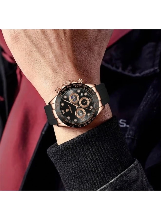 POEDAGAR 629 Men’s Luxury Sport Watch – Stainless Steel Chronograph Quartz with Luminous Date & Waterproof Golden Black - Image 5