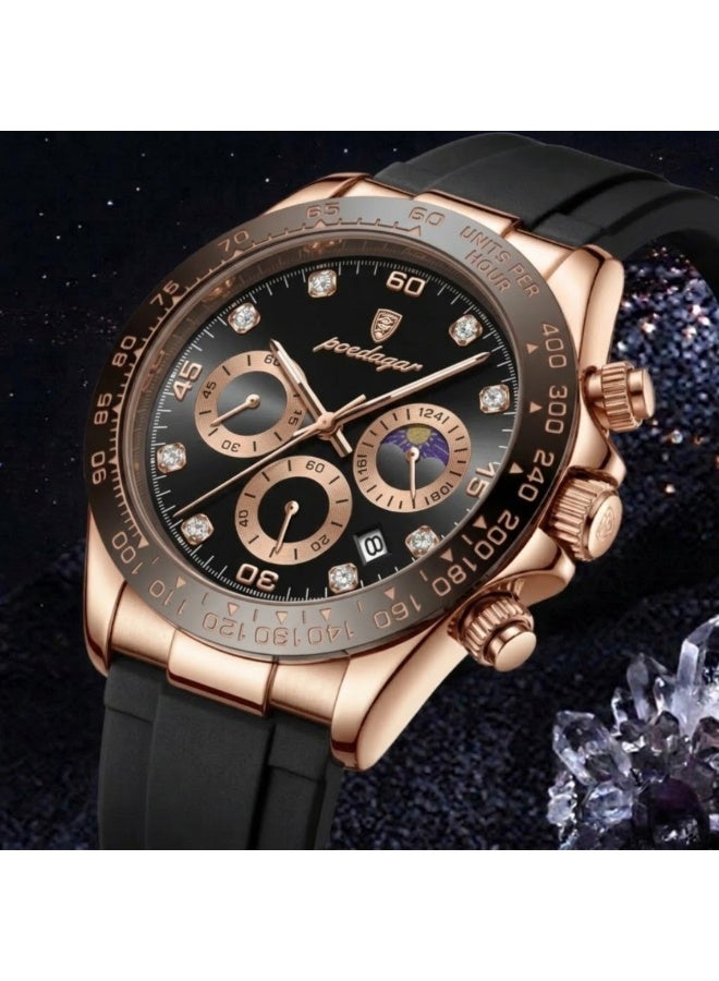 POEDAGAR 629 Men’s Luxury Sport Watch – Stainless Steel Chronograph Quartz with Luminous Date & Waterproof Golden Black - Image 3