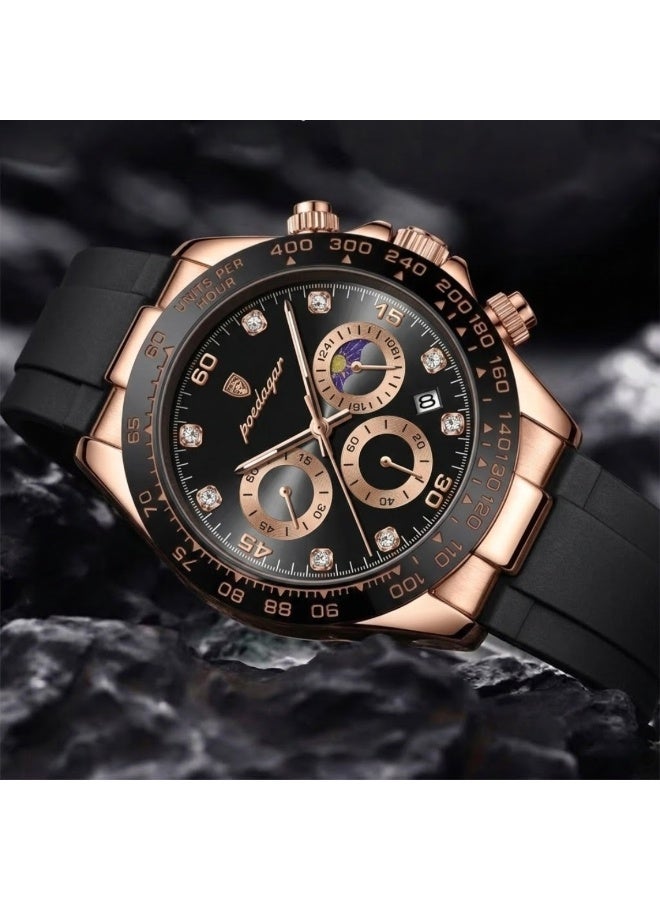POEDAGAR 629 Men’s Luxury Sport Watch – Stainless Steel Chronograph Quartz with Luminous Date & Waterproof Golden Black - Image 4