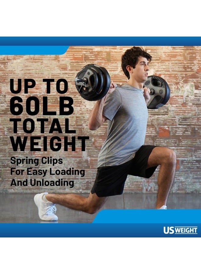 US Weight 60lb Curl Bar Weight Set with Spring Clips – Adjustable Workout Set for Home Gym - Ideal Exercise Equipment for Full-Body Training - Image 2