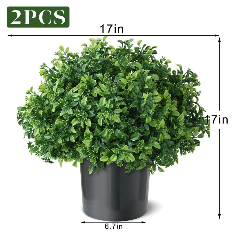 FOTEEWL Set of 2 Artificial Boxwood Topiary Ball Trees for Front Door - Realistic Faux Aglaia Odorata Bush with Pot, Fake Eucalyptus Leaves Potted Plants for Porch Farmhouse Outdoor Decor (Green) - Image 5