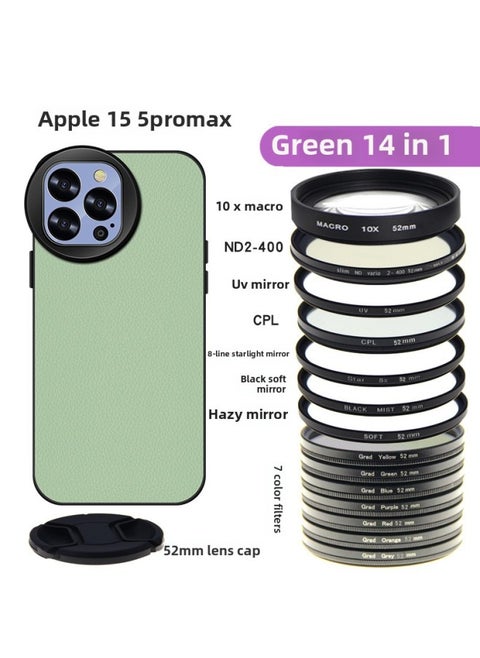 Luxury Leather Filter Shell For Apple For Iphone 15 Pro Max Photography Lens Package Cpl Filter Lightweight Elegant Style Compatible With 24731020116-Color:[Green] Phone Case Suit 14 Lens [15pro Max]]