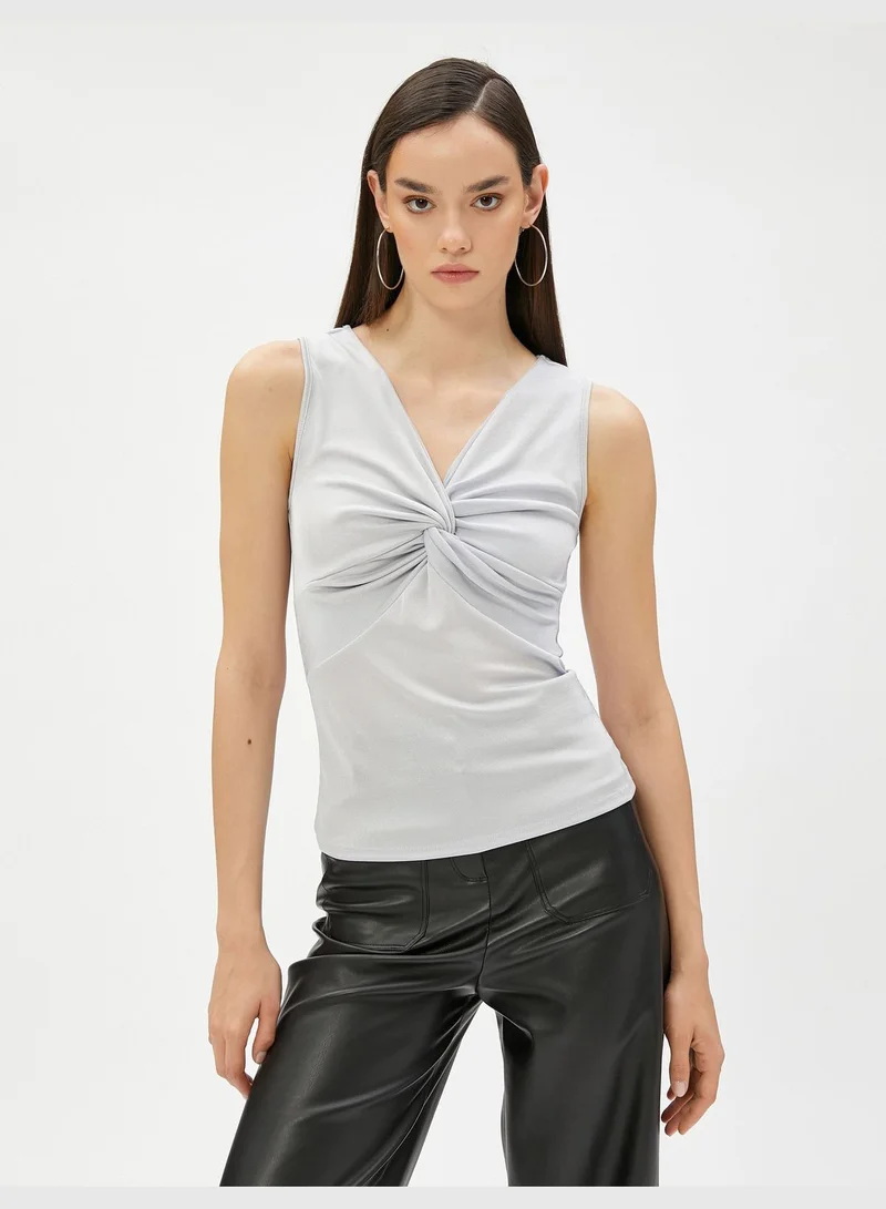 KOTON Knot Detail V Neck Sleeveless Tank Top