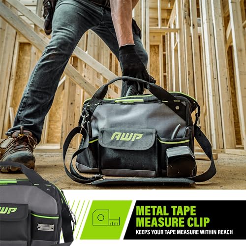 AWP Premium Tool Bag Durable Tool Tote Water-Resistant Organizer for Professionals and Contractors, Black, 16" | 1L-2216-TJ - Image 3