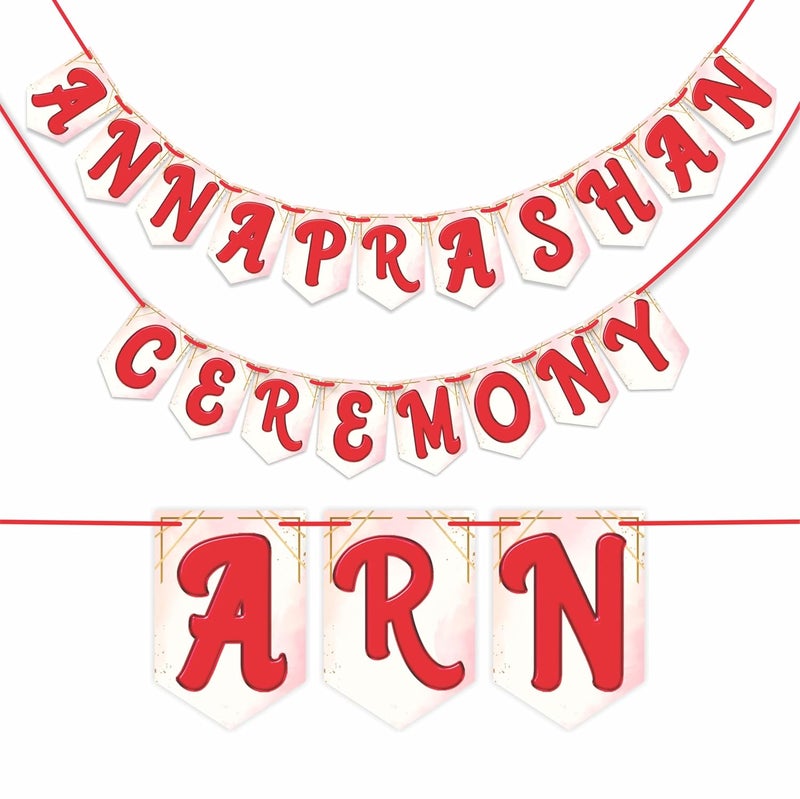 WOBBOX Annaprashan Party Props with Red & Light Pink Color Bunting Banner & Balloon & Foil Fringe, Annaprashan Decoration Item (44 Pcs Combo) - Image 4