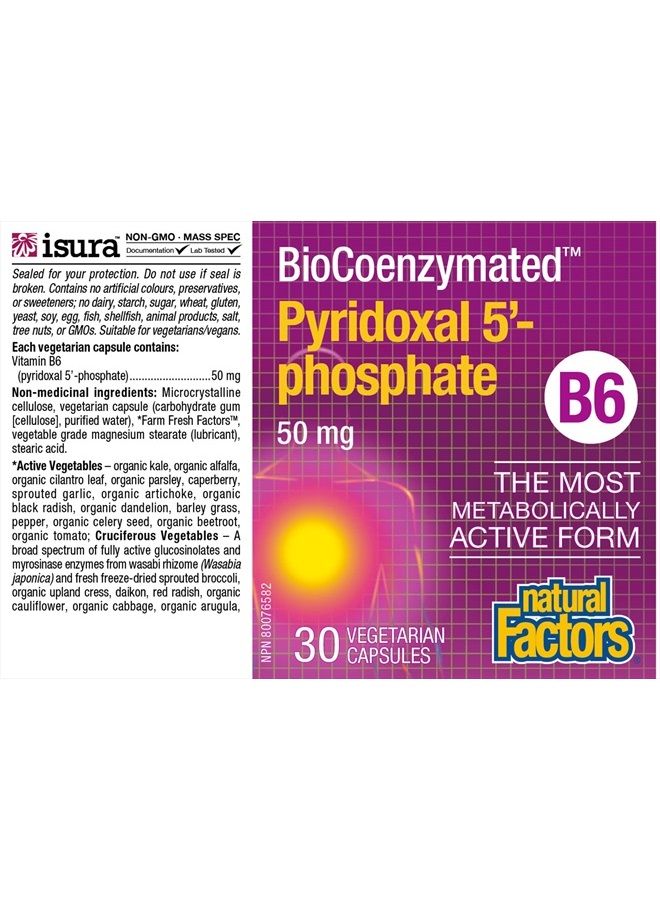 natural Factors بيوكوانزيماتيد بيريدوكسال 5'-فوسفات 50 ملغ - 30 كبسولة - Image 2
