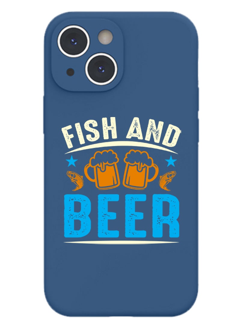 Theodor Protective Slim Fit Case Liquid Silicone Cover with Full Body Protection Anti-Scratch Shockproof Case For iPhone 15 Blue  - Fish and Beer black copy - Image 1
