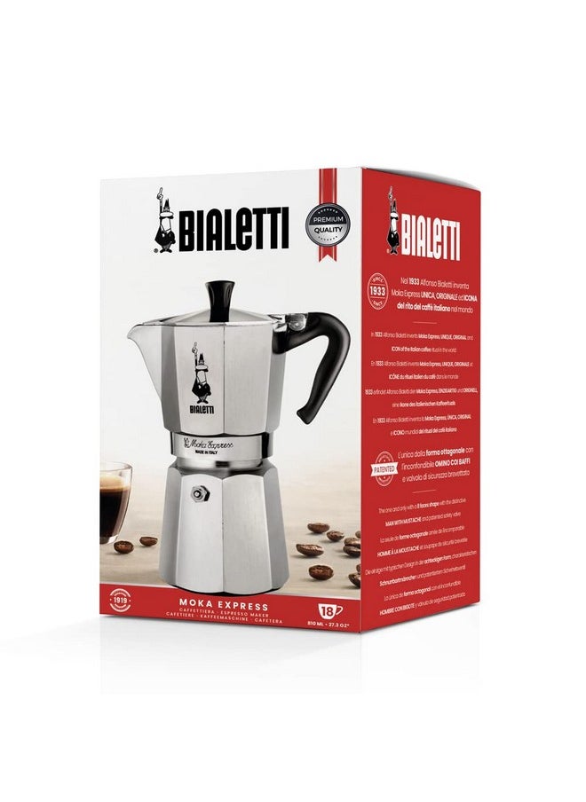 BIALeTTI Bialetti - Moka Express: Iconic Stovetop Espresso Maker, Makes Real Italian Coffee, Moka Pot 18 Cups (27 Oz - 810 Ml), Aluminium, Silver  - Image 4