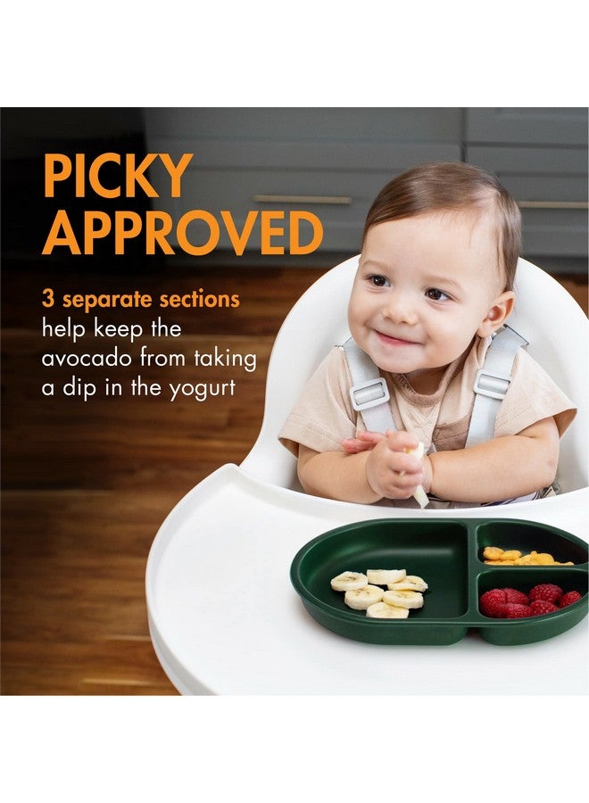 Boon CHOW Silicone Plate Set - 3 Unbreakable Divided Toddler Plates - Baby Plates for 6 Months and Up - Baby Led Weaning Supplies - Mint Multicolor - Image 4