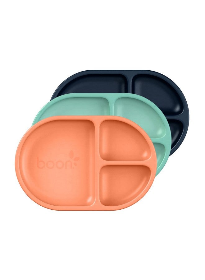 Boon CHOW Silicone Plate Set - 3 Unbreakable Divided Toddler Plates - Baby Plates for 6 Months and Up - Baby Led Weaning Supplies - Mint Multicolor - Image 1