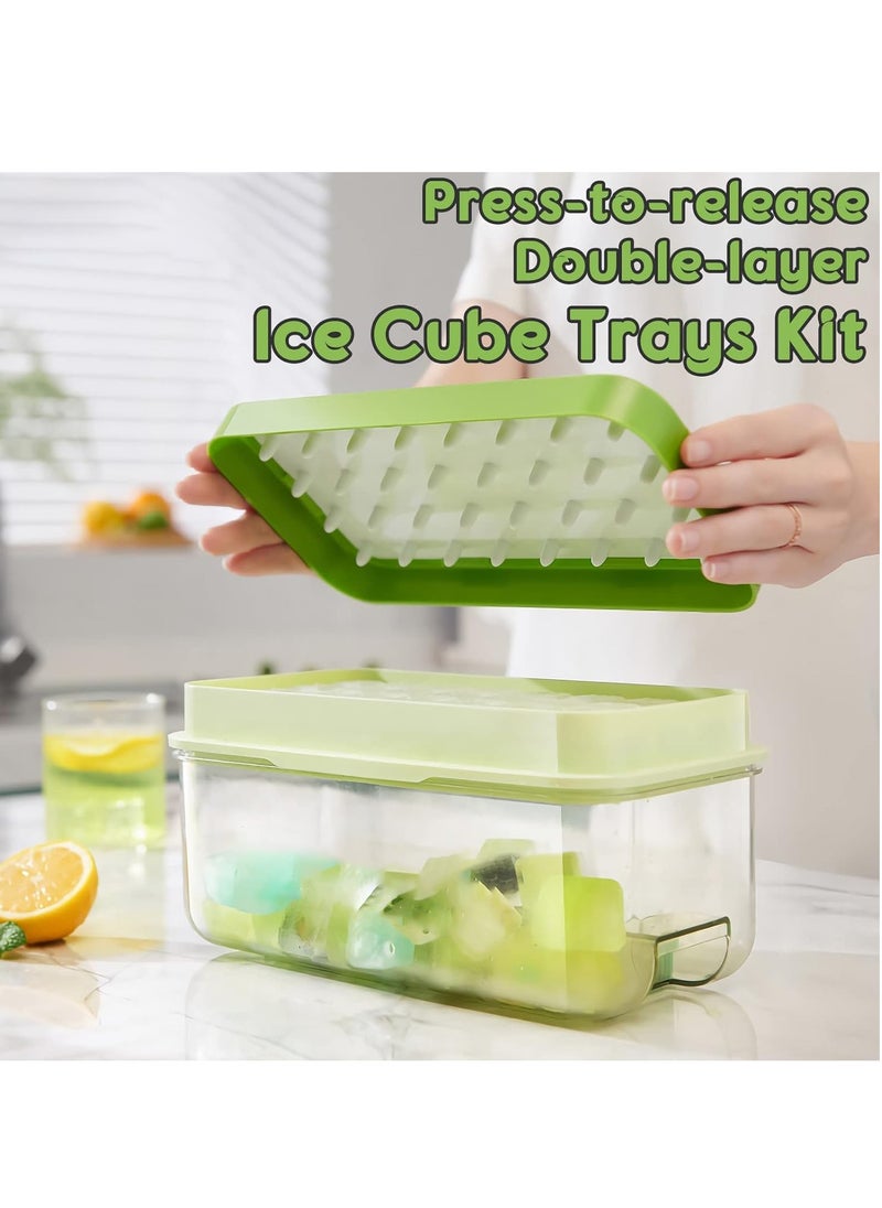 Generic - Ice Cube Tray with Lid and Bin 64 pcs Ice Cubes Molds Ice Trays for Freezer Ice Cube Tray Mold With 2 tray Ice Freezer Container Spill-Resistant Removable Lid & Ice Scoop for Srinks Coffee (Green) - Image 1
