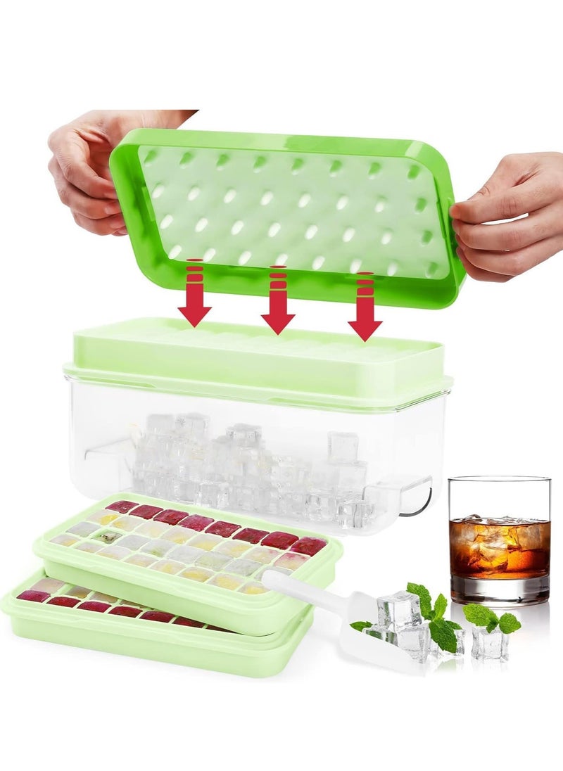 Generic - Ice Cube Tray with Lid and Bin 64 pcs Ice Cubes Molds Ice Trays for Freezer Ice Cube Tray Mold With 2 tray Ice Freezer Container Spill-Resistant Removable Lid & Ice Scoop for Srinks Coffee (Green) - Image 1