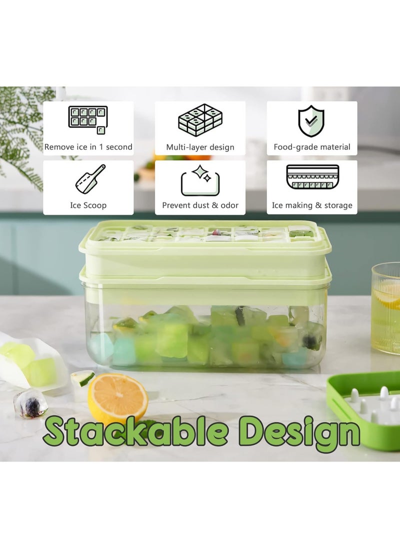 Generic - Ice Cube Tray with Lid and Bin 64 pcs Ice Cubes Molds Ice Trays for Freezer Ice Cube Tray Mold With 2 tray Ice Freezer Container Spill-Resistant Removable Lid & Ice Scoop for Srinks Coffee (Green) - Image 1