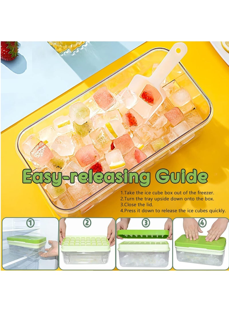 Generic - Ice Cube Tray with Lid and Bin 64 pcs Ice Cubes Molds Ice Trays for Freezer Ice Cube Tray Mold With 2 tray Ice Freezer Container Spill-Resistant Removable Lid & Ice Scoop for Srinks Coffee (Green) - Image 1