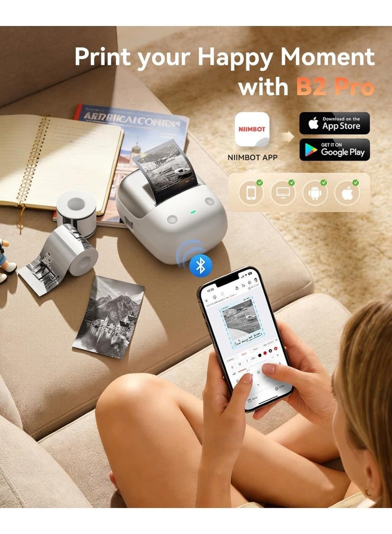 نيمبوت طابعة ملصقات بلوتوث بي B2 برو، طابعة ملصقات حرارية عالية الدقة 300 نقطة لكل بوصة، طابعة ملصقات حرارية محمولة مع لفة واحدة، تدعم الطباعة باللونين الاحمر والاسود، لتنظيم المنزل والمكتب والاعمال، فضي - Image 5