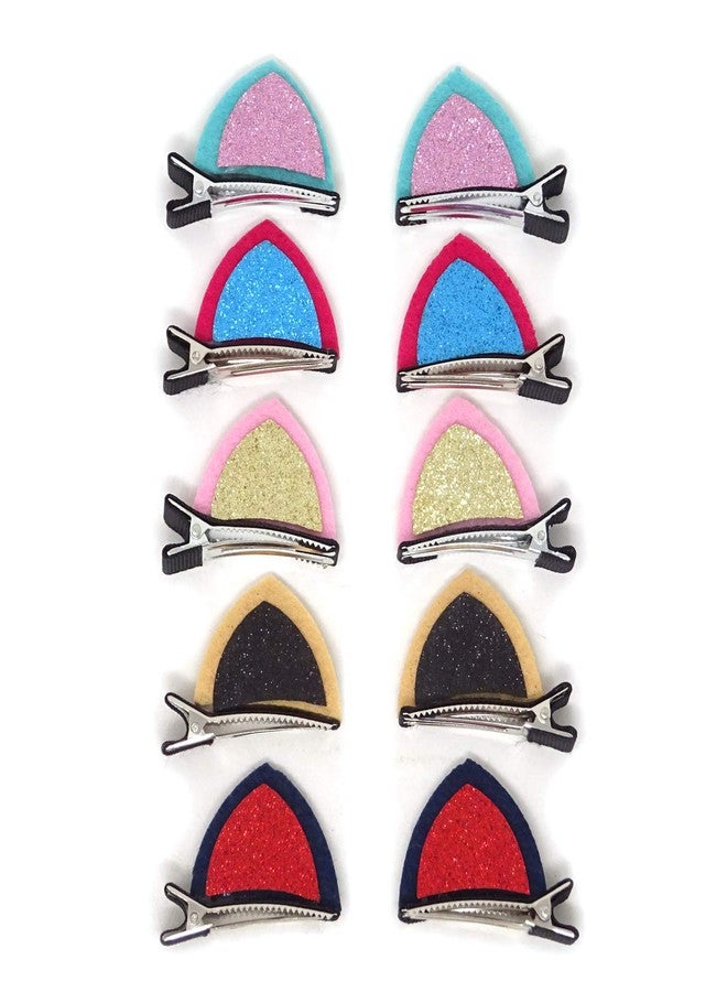 Honbay Sparkle Shiny Sequin Felt Cat Ear Hair Clips - 10PCS (5Pairs) Cute Animal Alligator Hair Clips - Image 5