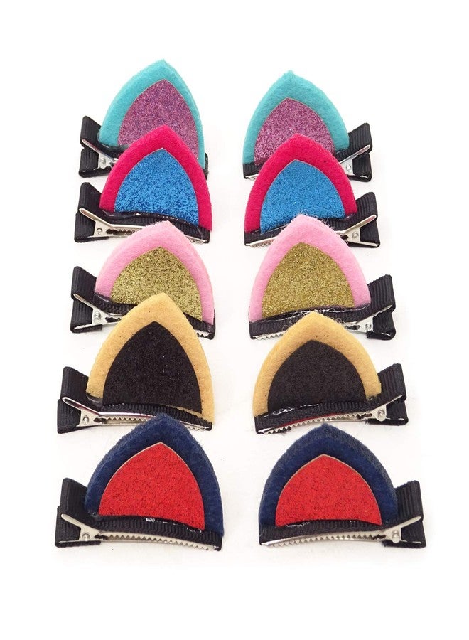 Honbay Sparkle Shiny Sequin Felt Cat Ear Hair Clips - 10PCS (5Pairs) Cute Animal Alligator Hair Clips - Image 4
