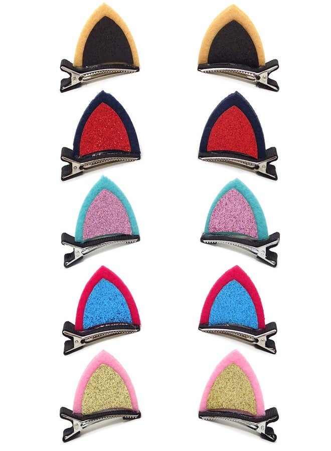 Honbay Sparkle Shiny Sequin Felt Cat Ear Hair Clips - 10PCS (5Pairs) Cute Animal Alligator Hair Clips - Image 1