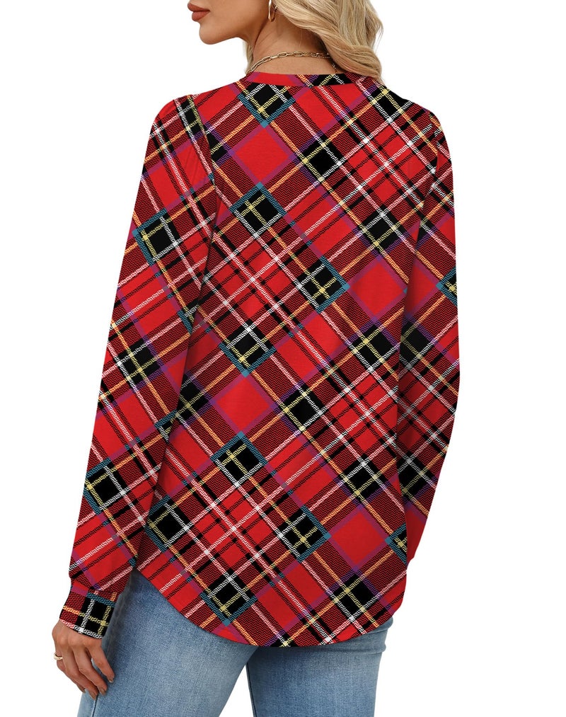 Alaroo Plaid Red Shirt Christmas Sweater Casual Tunic Tops Fall Fashion Basic Crewneck Sweatshirts Boho Clothes Print 5 S - Image 5