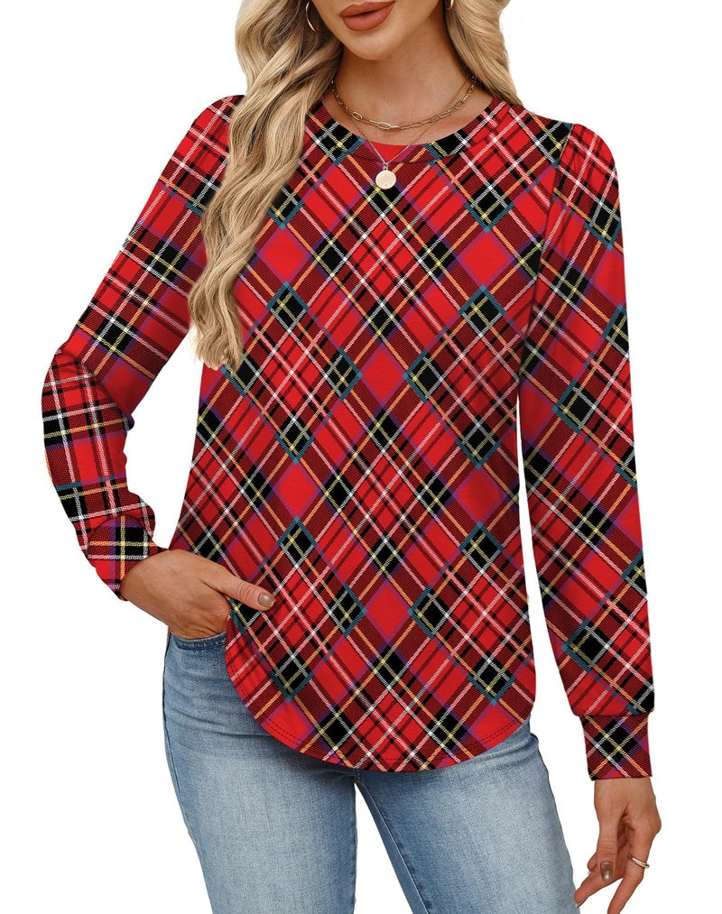 Alaroo Plaid Red Shirt Christmas Sweater Casual Tunic Tops Fall Fashion Basic Crewneck Sweatshirts Boho Clothes Print 5 S - Image 3
