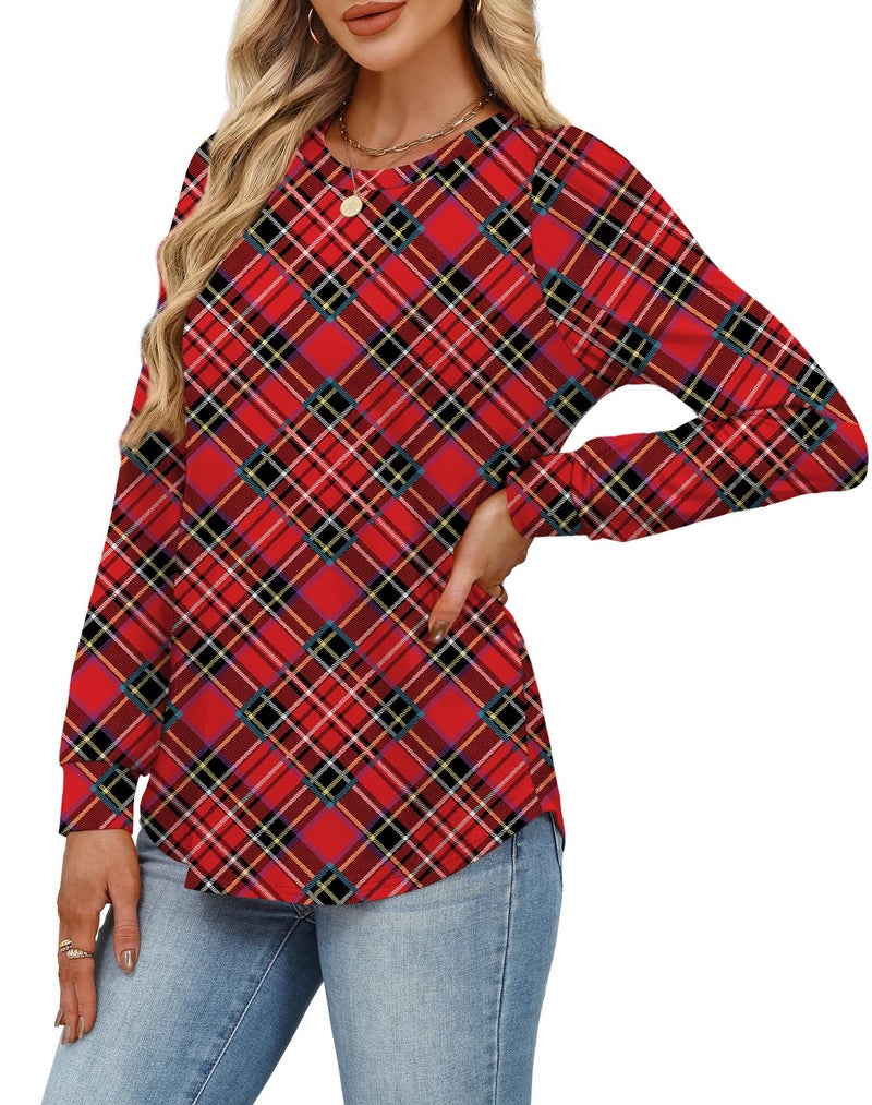 Alaroo Plaid Red Shirt Christmas Sweater Casual Tunic Tops Fall Fashion Basic Crewneck Sweatshirts Boho Clothes Print 5 S - Image 4