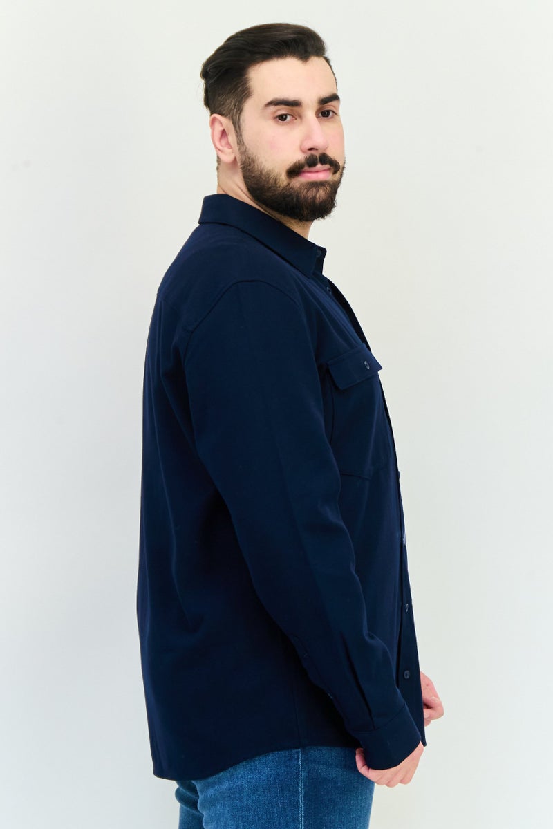 Celio Men Regular Fit Solid Long Sleeves Casual Shirt, Navy Blue - Image 3