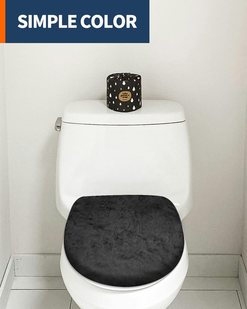 Aecsze Microfiber Toilet Lid Cover, Soft Velvet Toilet Cover; Absorbent, Machine Washable, Comfortable, Durable Adjustable Toilet Seat Cover Fits Most Toilet Lids (Black) - Image 5