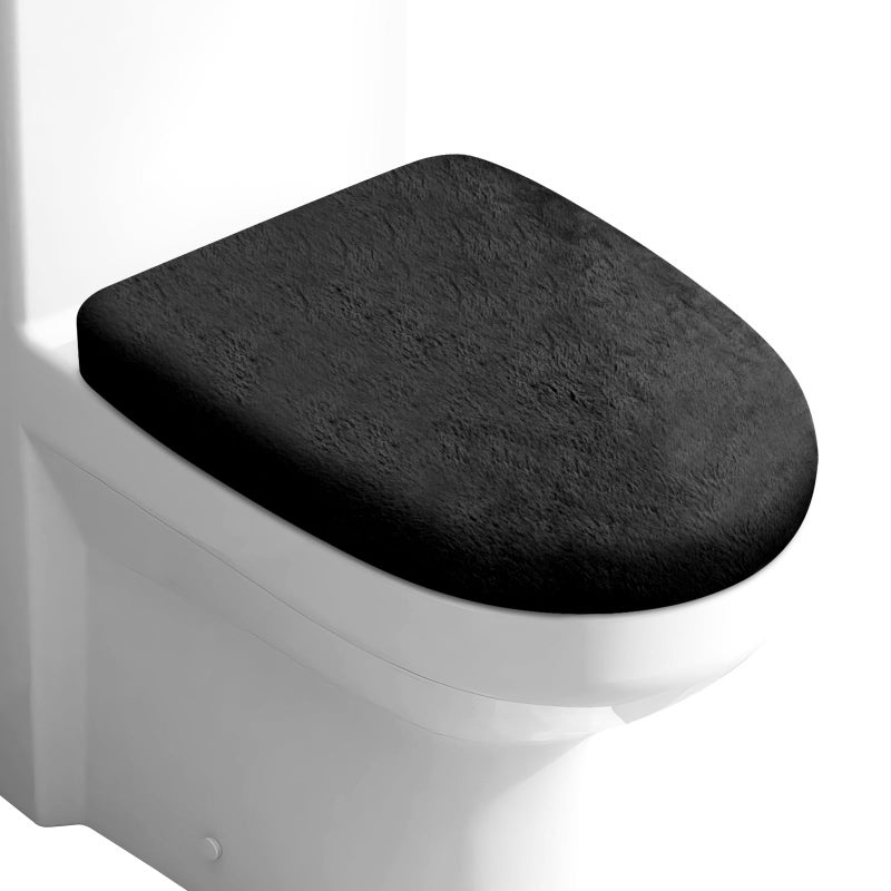 Aecsze Microfiber Toilet Lid Cover, Soft Velvet Toilet Cover; Absorbent, Machine Washable, Comfortable, Durable Adjustable Toilet Seat Cover Fits Most Toilet Lids (Black) - Image 1