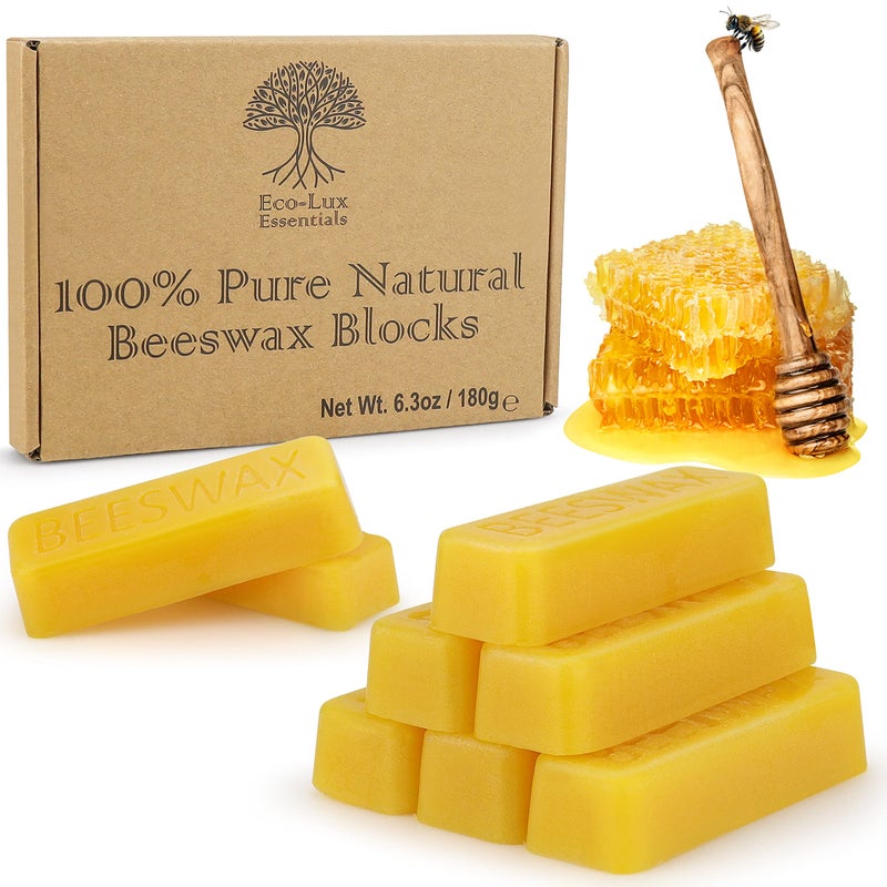 Eco-Lux Essentials Eco Lux 8 Yellow Beeswax Blocks 100% Pure Natural Organic Bees Wax 6.5oz - Image 1