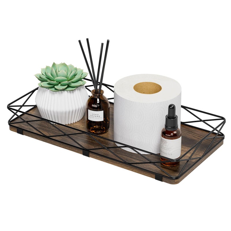 Lixple Toilet Paper Basket Holder, 13" Toilet Tank Tray, Wood and Metal Toilet Tray Vanity Organizer Bathroom Tray, Kitchen Sink Organizer for Soap Dispenser (Brown+Black) - Image 1