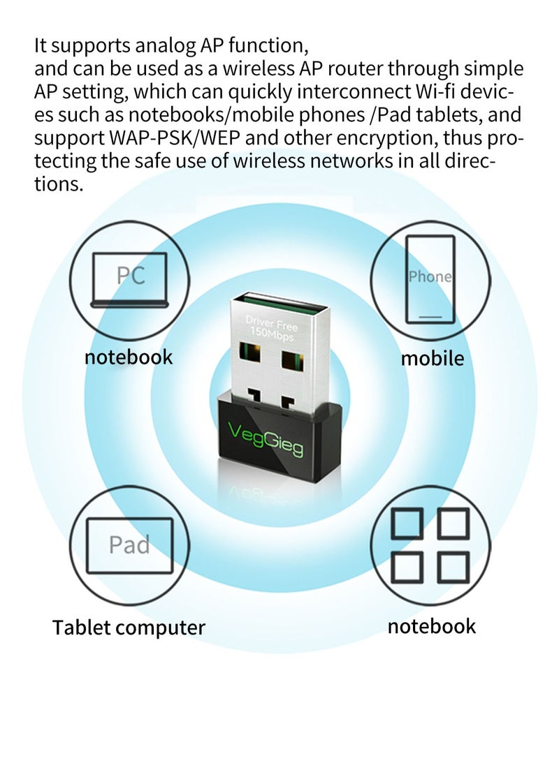 LB لنك - LB-LINK 150Mbps Mini USB محول واي فاي لاسلكي USB 2.0 802.11b/g/b 2.4Gbps LAN محول شبكة الإنترنت استقبال - Image 1