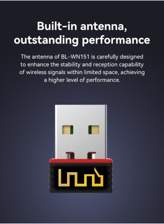 LB لنك - LB-LINK 150Mbps Mini USB محول واي فاي لاسلكي USB 2.0 802.11b/g/b 2.4Gbps LAN محول شبكة الإنترنت استقبال - Image 1