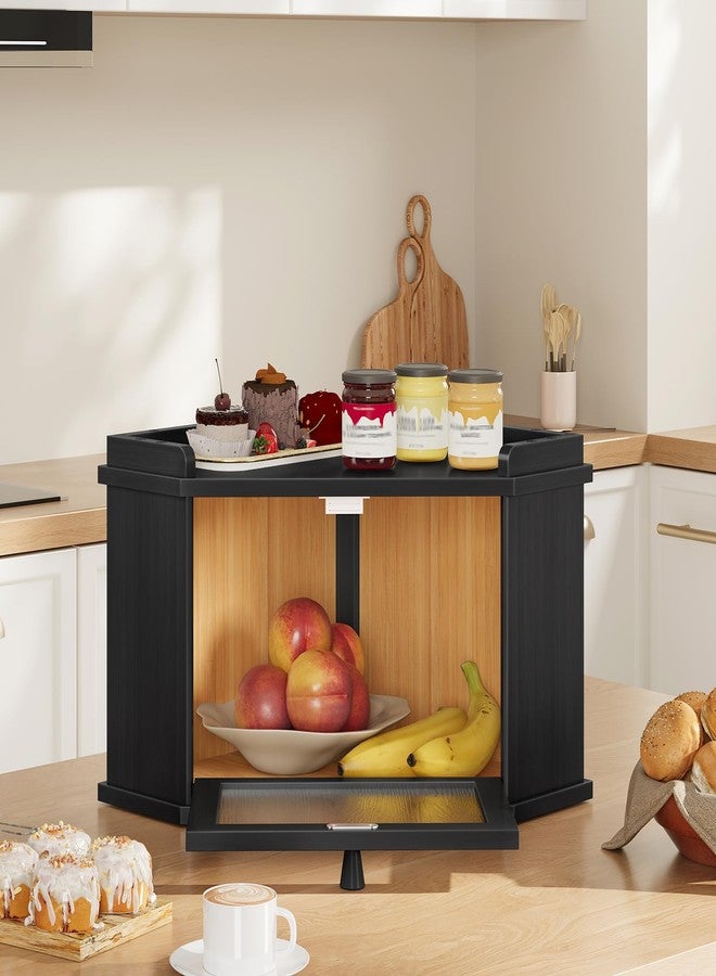HOOBRO Bamboo Bread Box, Kitchen Countertop Corner Bread Box, Bread Bin with Rippled Acrylic Door, Bread Storage Container, Food Storage Box for Kitchen, Dining Room, Pantry, Black BK18MB01 - Image 4