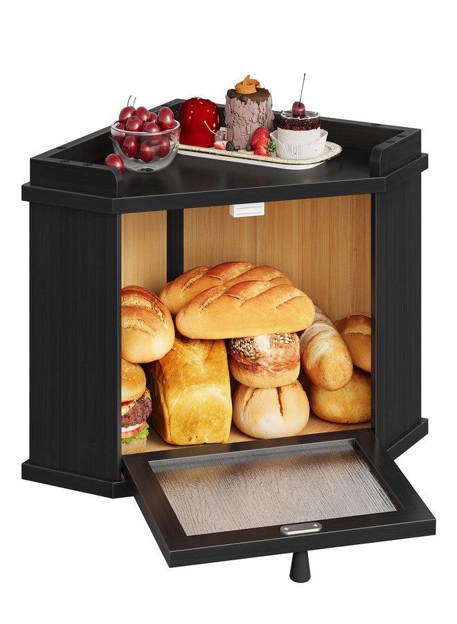 HOOBRO Bamboo Bread Box, Kitchen Countertop Corner Bread Box, Bread Bin with Rippled Acrylic Door, Bread Storage Container, Food Storage Box for Kitchen, Dining Room, Pantry, Black BK18MB01 - Image 1