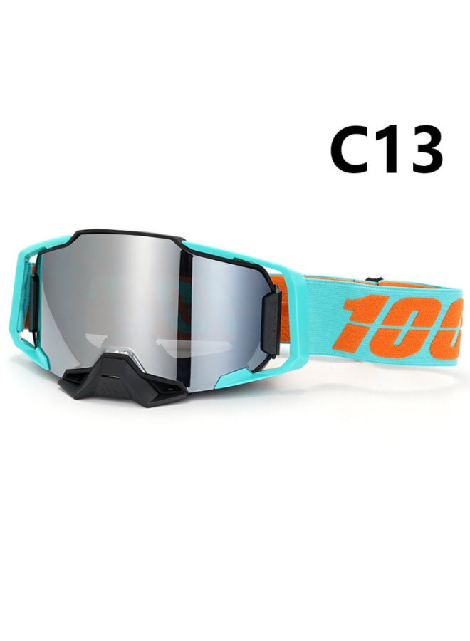 Thickened Motorcycle Helmet Goggles, Black and Green Frame, Silver Lens, Sand-proof Outdoor Riding