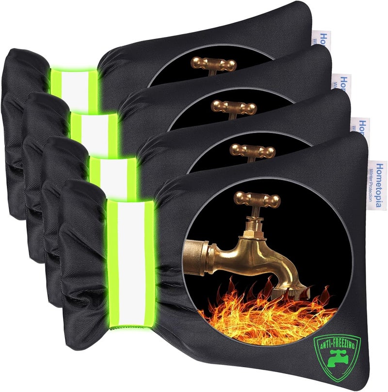 HOMETOPIA Outdoor Faucet Covers for Winter - 4 Pack Pro 6.7" W x 8.3" H Outdoor Water Faucet Cover Socks for Winter Freeze Protection Pipe Insulation Reusable Waterproof Insulated Spigot backflow Cover,Black - Image 1