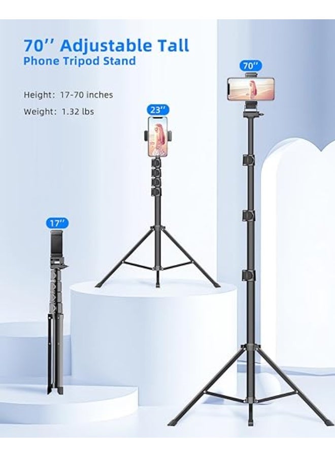 70-Inch Phone Tripod & Selfie Stick – Extendable Tripod Stand with Wireless Remote and Phone Holder for Video Recording, Photography & Filming – Compatible with iPhone, Android & Camera - Image 4