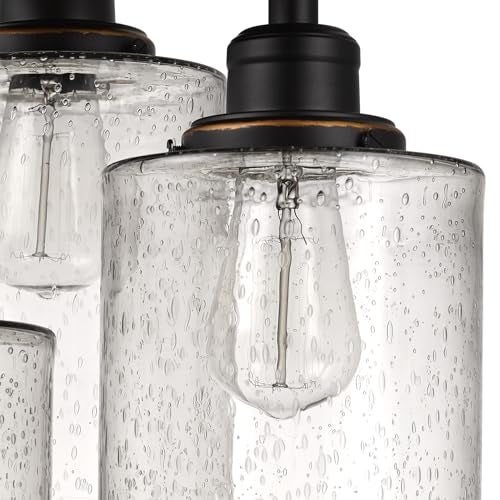 Globe Electric 65904 3-Light Bronze Semi-Flush Mount Ceiling Light Fixture with Seeded Glass Shades, Ideal for Kitchen, Bathroom, Bedroom, Closet Light, Home Essentials, LED Bulbs Compatible - Image 5