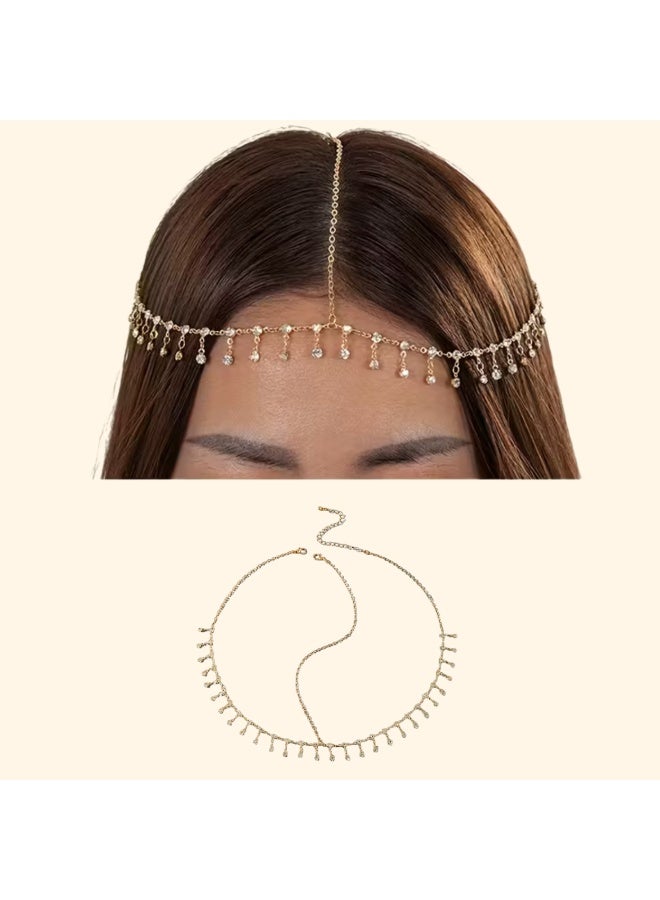aeen Elegant Rhinestone Head Chain Necklace & Hair Jewelry – Dainty Layered Beaded Design with Statement Piece, Clip-On Closure for Parties, Weddings, Prom, and Special Occasions - Image 1