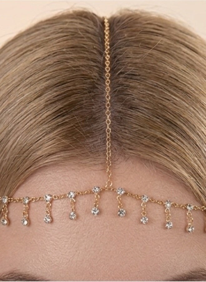 aeen Elegant Rhinestone Head Chain Necklace & Hair Jewelry – Dainty Layered Beaded Design with Statement Piece, Clip-On Closure for Parties, Weddings, Prom, and Special Occasions - Image 3