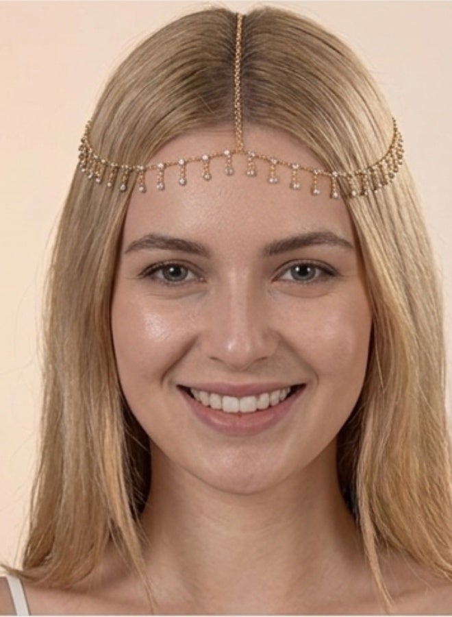 aeen Elegant Rhinestone Head Chain Necklace & Hair Jewelry – Dainty Layered Beaded Design with Statement Piece, Clip-On Closure for Parties, Weddings, Prom, and Special Occasions - Image 4