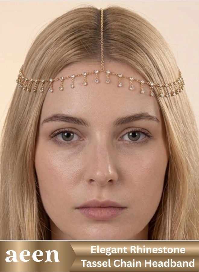 aeen Elegant Rhinestone Head Chain Necklace & Hair Jewelry – Dainty Layered Beaded Design with Statement Piece, Clip-On Closure for Parties, Weddings, Prom, and Special Occasions - Image 1